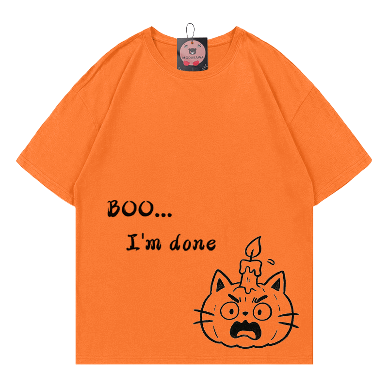 BUH, ICH BIN FERTIG! Kürbis-Kätzchen-Print-T-Shirt - Orange - 5XL - image 2