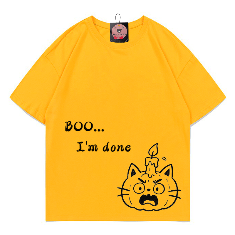 BUH, ICH BIN FERTIG! Kürbis-Kätzchen-Print-T-Shirt - Yellow - 5XL - image 1