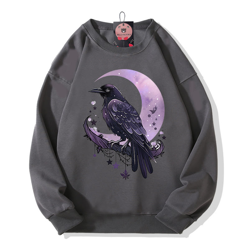 Sweatshirt mit Vogel- und Mondprint und Rundhalsausschnitt - Dark Grey - 5XL - image 1