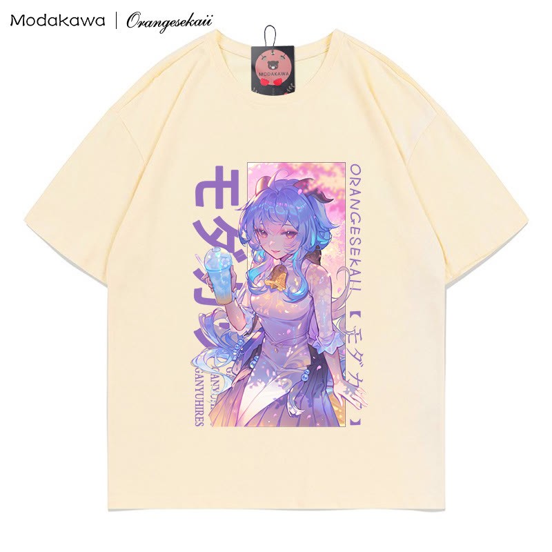 MODAKAWA X orangesekaii ganyuhires Print T-Shirt - Apricot - 5XL - image 2