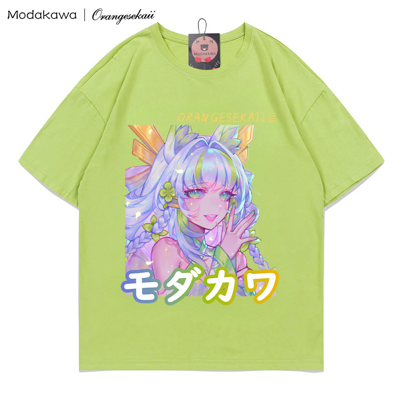 MODAKAWA X orangesekaii kitsunya Print T-Shirt - Green - 5XL - image 1