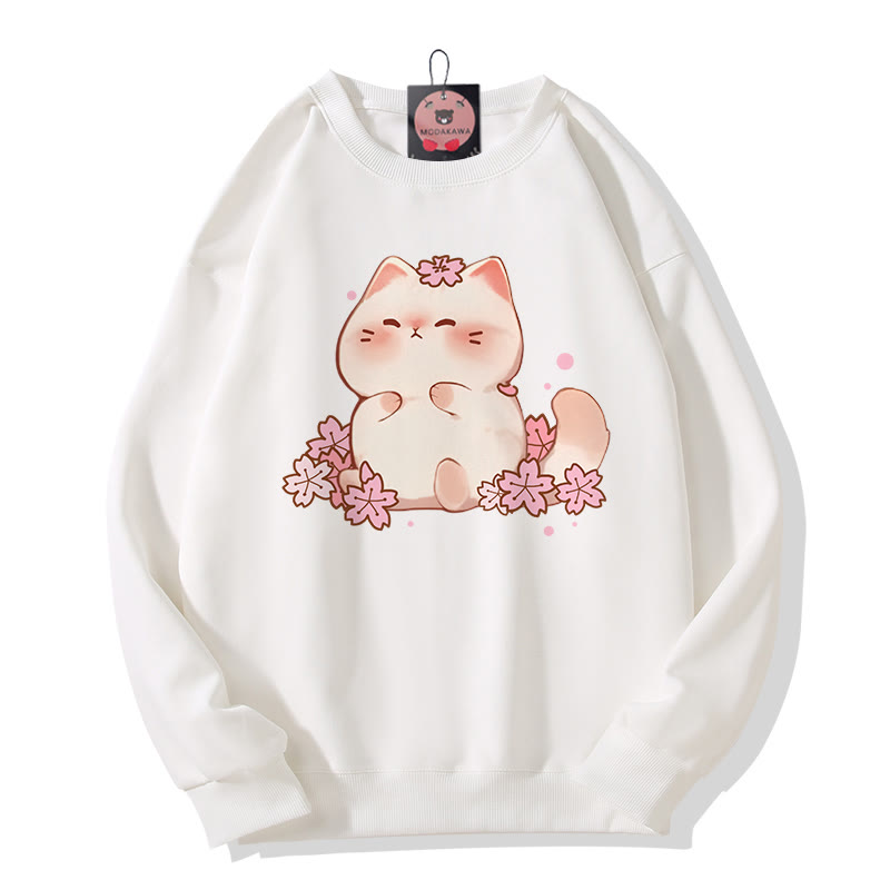 Sakura Kitty Print Rundhals-Sweatshirt - White - 5XL - image 4