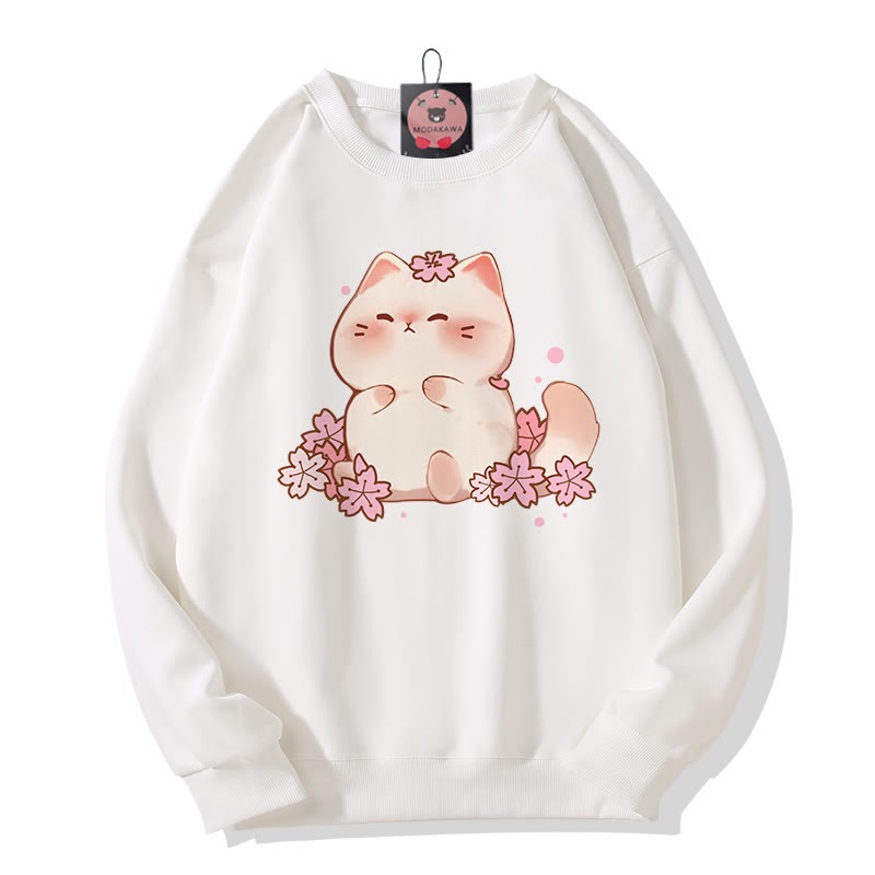 Sakura Kitty Print Rundhals-Sweatshirt - White - 5XL - image 4