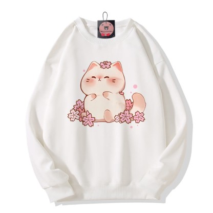 Sakura Kitty Print Rundhals-Sweatshirt - White - 5XL - image 4