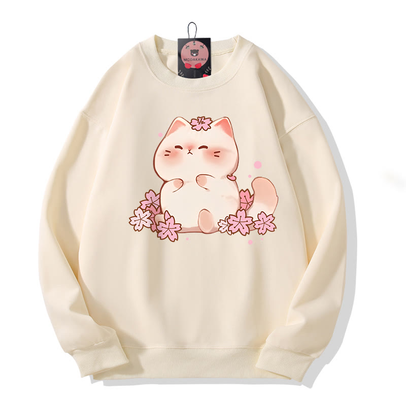 Sakura Kitty Print Rundhals-Sweatshirt - Apricot - 5XL - image 1