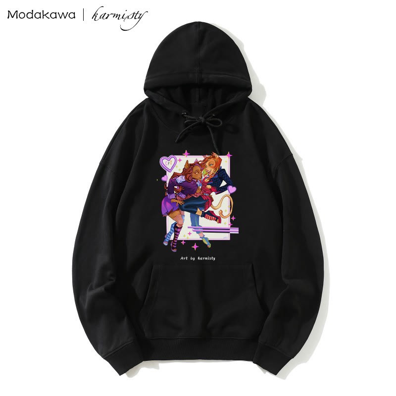 MODAKAWA X karmisty – Lockerer Hoodie mit Kitten-Girl-Print - Black - 5XL - image 2