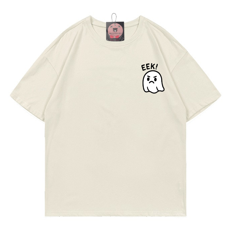 EEK Unhappy Ghost Print T-Shirt - Beige - 5XL - image 2