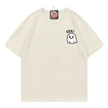 EEK Unhappy Ghost Print T-Shirt - Beige - 5XL - image 2