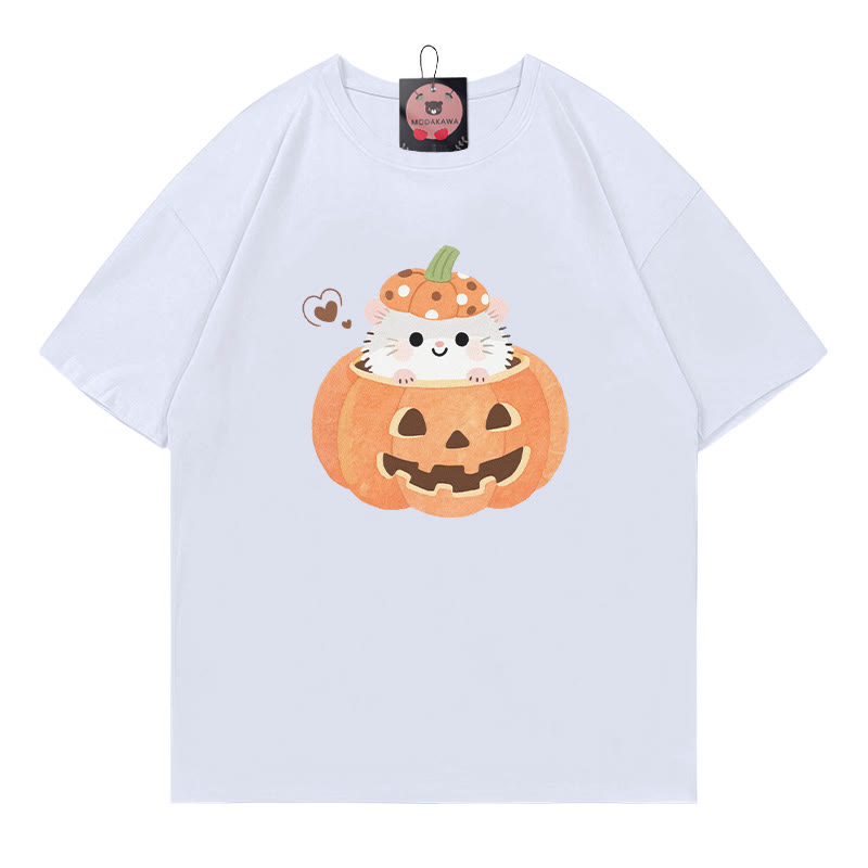 T-Shirt mit Kürbis-Kätzchen-Print - White - 5XL - image 2