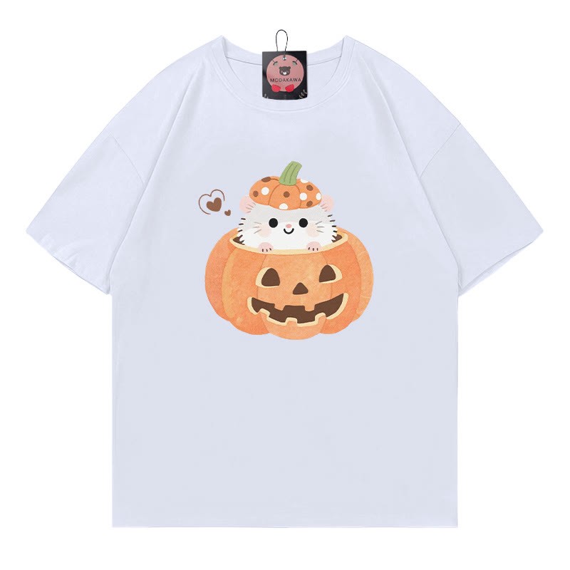 T-Shirt mit Kürbis-Kätzchen-Print - White - 5XL - image 2