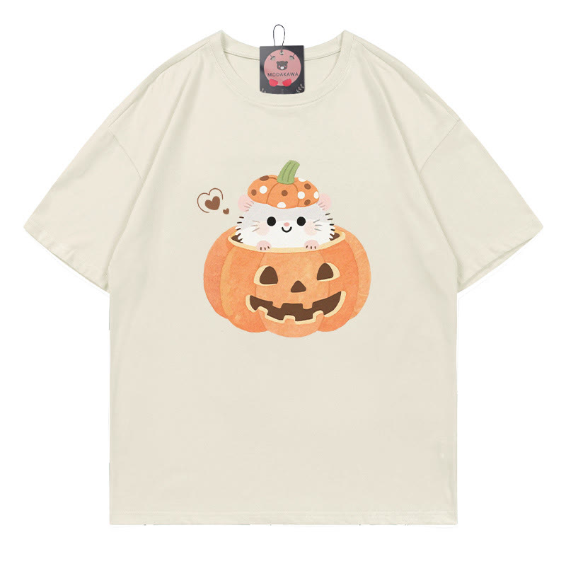 T-Shirt mit Kürbis-Kätzchen-Print - Beige - 5XL - image 1