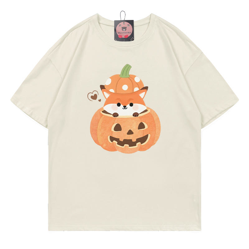 T-Shirt mit Kürbis-Fuchs-Print - Beige - 5XL - image 1