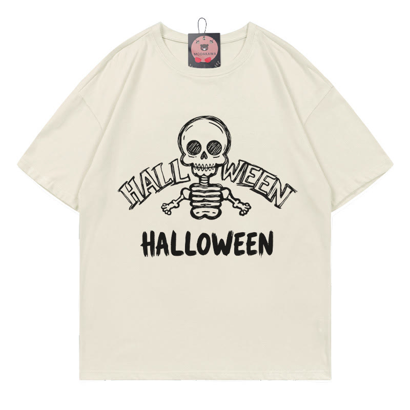 Halloween-T-Shirt mit Totenkopf-Print - Beige - 5XL - image 1