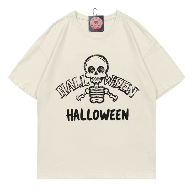 Halloween-T-Shirt mit Totenkopf-Print - Beige - 5XL - image 1