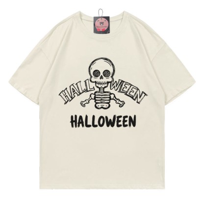 Halloween-T-Shirt mit Totenkopf-Print - Beige - 5XL - image 1