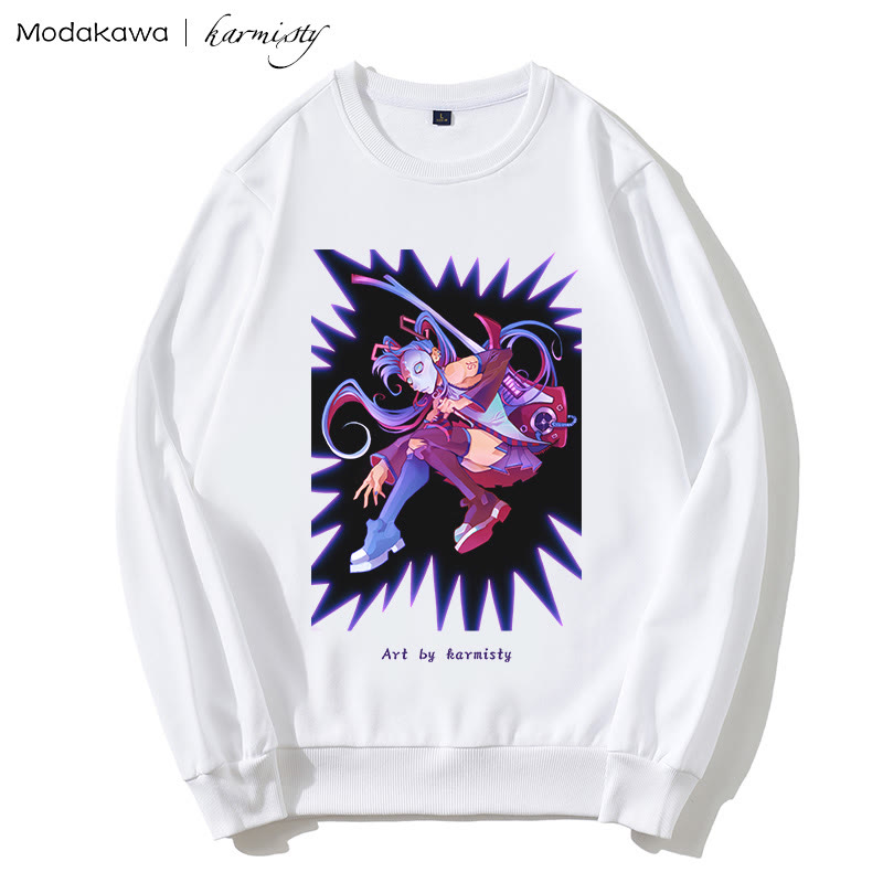 MODAKAWA X karmisty Sweatshirt mit Rundkragen und „Masked Girl“-Print - White - 5XL - image 2