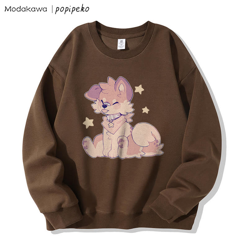 MODAKAWA X popipeko Sweatshirt mit Welpenprint und Rundhalsausschnitt - Brown - 5XL - image 2
