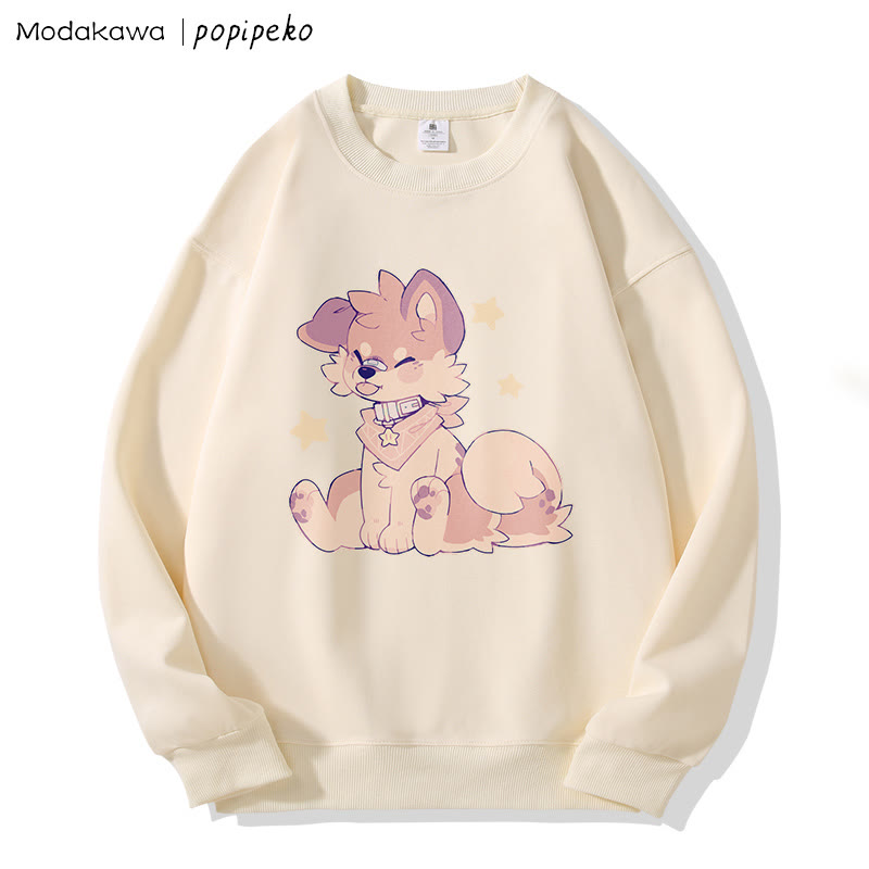 MODAKAWA X popipeko Sweatshirt mit Welpenprint und Rundhalsausschnitt - Apricot - 5XL - image 1