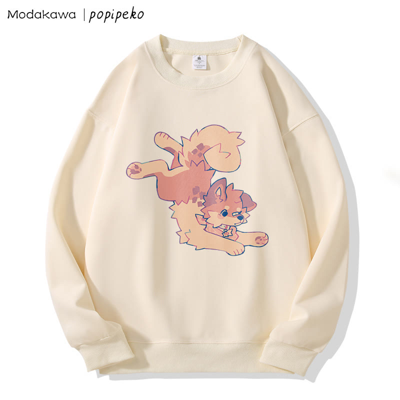 MODAKAWA X popipeko Sweatshirt mit Welpenprint und Rundhalsausschnitt - Apricot - 5XL - image 1