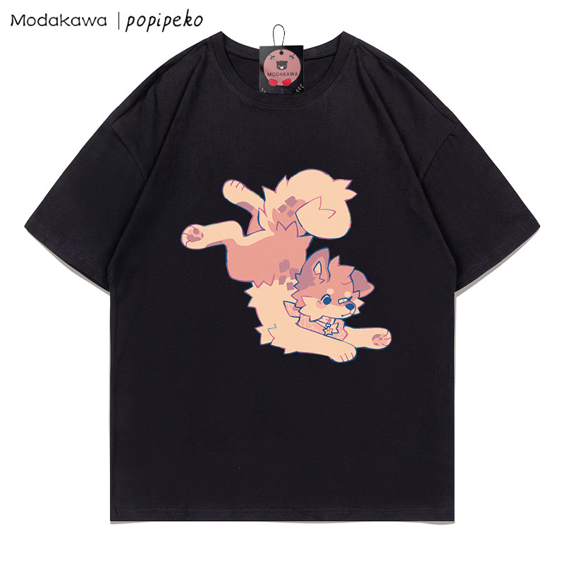 MODAKAWA X popipeko Welpenprint T-Shirt - Black - 5XL - image 1