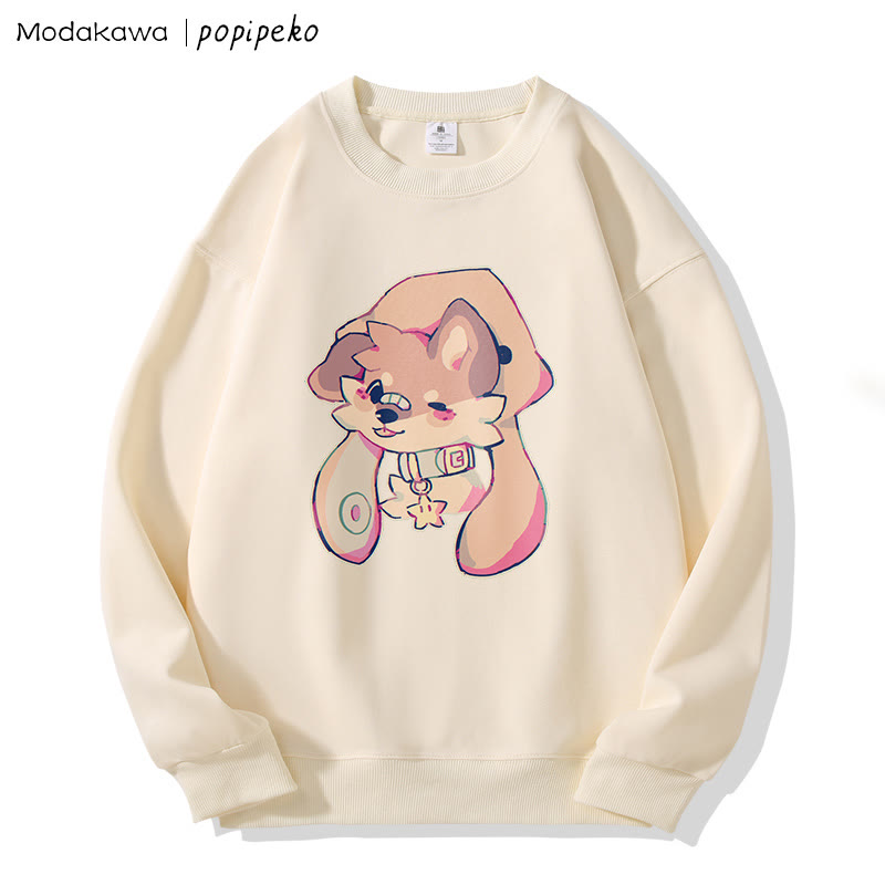 MODAKAWA X popipeko Sweatshirt mit Welpenprint und Rundhalsausschnitt - Apricot - 5XL - image 1
