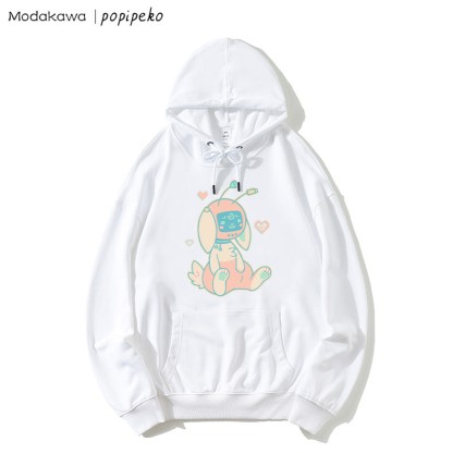MODAKAWA X popipeko Lockerer Hoodie mit Roboterhasen-Print - White - 5XL - image 2