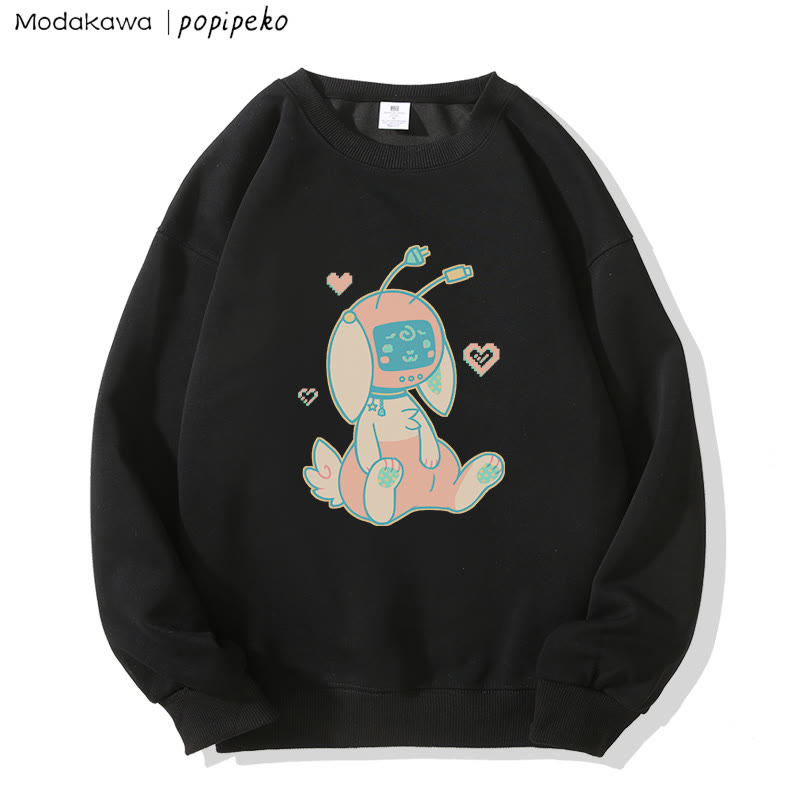 MODAKAWA X popipeko Robot Bunny Print Rundhals-Sweatshirt - Black - 5XL - image 2
