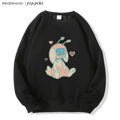 MODAKAWA X popipeko Robot Bunny Print Rundhals-Sweatshirt - Black - 5XL - image 2