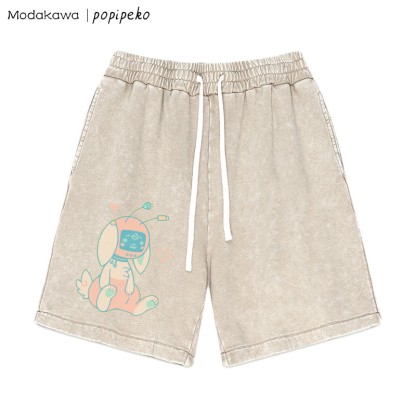 MODAKAWA X popipeko – Shorts mit Roboterhasen-Print im Vintage-Look - Apricot - 3XL - image 2