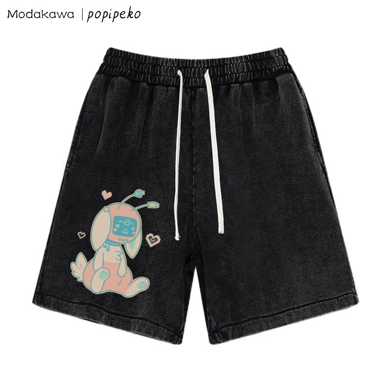 MODAKAWA X popipeko – Shorts mit Roboterhasen-Print im Vintage-Look - Black - 3XL - image 1