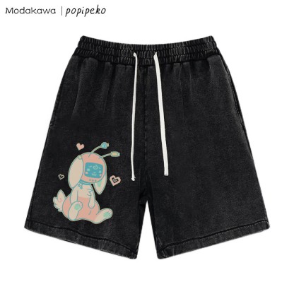 MODAKAWA X popipeko – Shorts mit Roboterhasen-Print im Vintage-Look - Black - 3XL - image 1