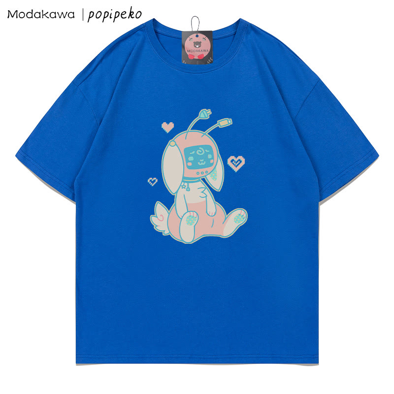 MODAKAWA X popipeko Robot Bunny Print T-Shirt - Royal Blue - 5XL - image 2