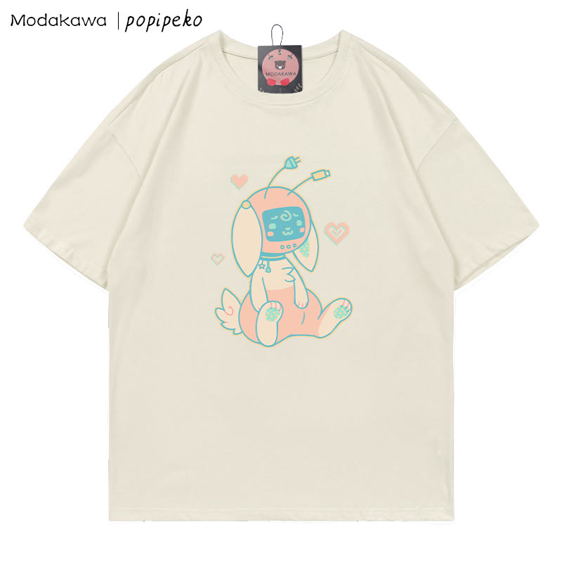 MODAKAWA X popipeko Robot Bunny Print T-Shirt - Beige - 5XL - image 1