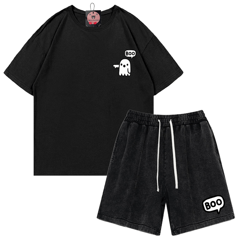 Zweiteiliges Set mit T-Shirt und Vintage-Waschung im Ghost-Print - Schwarz - 3XL - image 4