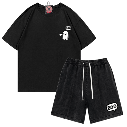 Zweiteiliges Set mit T-Shirt und Vintage-Waschung im Ghost-Print - Schwarz - 3XL - image 4