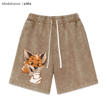 MODAKAWA X atka – Shorts mit Vintage-Waschung und Fuchs-Print - Brown - 3XL - image 1