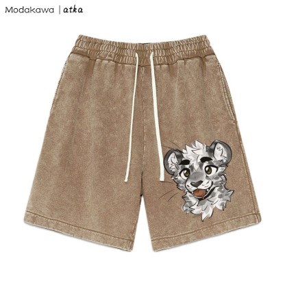 MODAKAWA X atka – Freche Shorts mit Tigergesicht-Grafik im Vintage-Look - Brown - 3XL - image 2