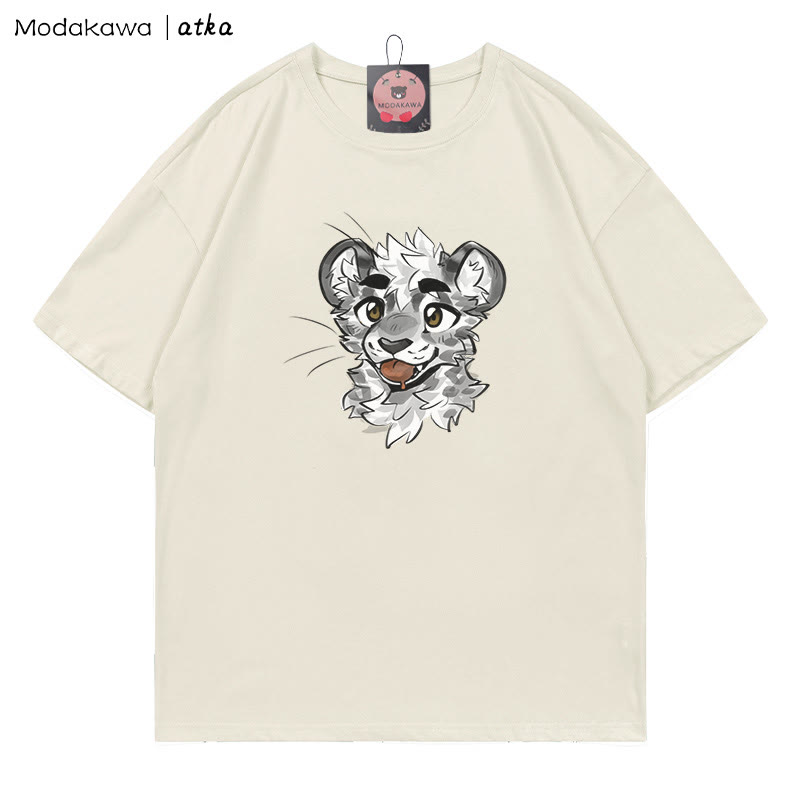 MODAKAWA X atka – T-Shirt mit frechem Tigergesicht und Grafik - Beige - 5XL - image 2