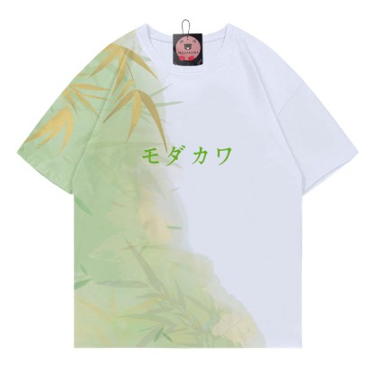 Modakawa T-Shirt mit Bambus-Farbverlaufsbuchstaben-Print - Grün&Weiß - 5XL - image 1