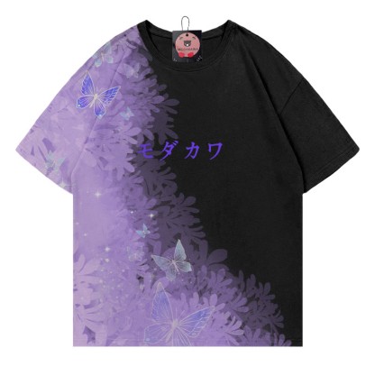 Modakawa T-Shirt mit Schmetterlings-Farbverlauf und Buchstabendruck - Lila&Schwarz - 5XL - image 2