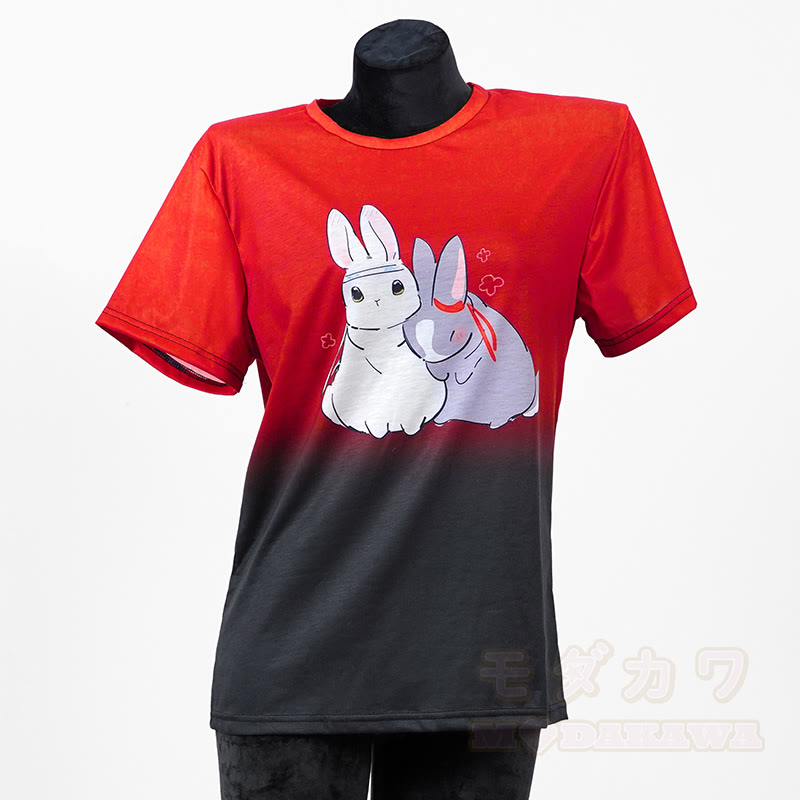 Modakawa – Lässiges T-Shirt mit Farbverlauf und Hasen-Print - Red - 5XL - image 3