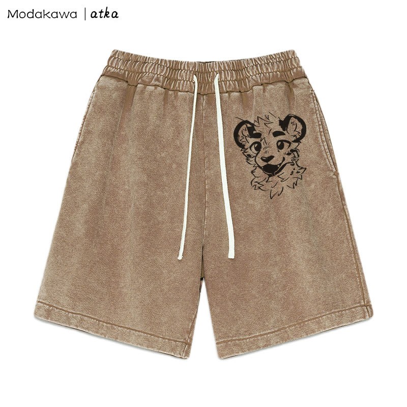 MODAKAWA X atka – Freche Shorts mit Tigergesicht-Grafik im Vintage-Look - Brown - 3XL - image 3
