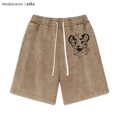 MODAKAWA X atka – Freche Shorts mit Tigergesicht-Grafik im Vintage-Look - Brown - 3XL - image 3