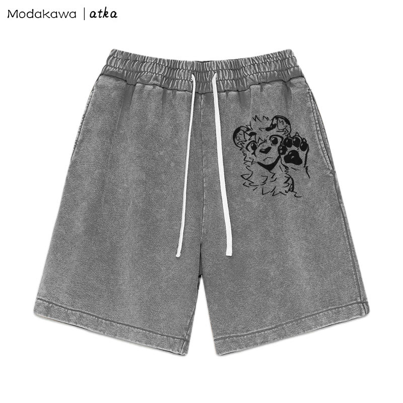 MODAKAWA X atka – Shorts mit Tigerpfoten-Wellengrafik und verwaschenem Vintage-Look - Grey - 3XL - image 2