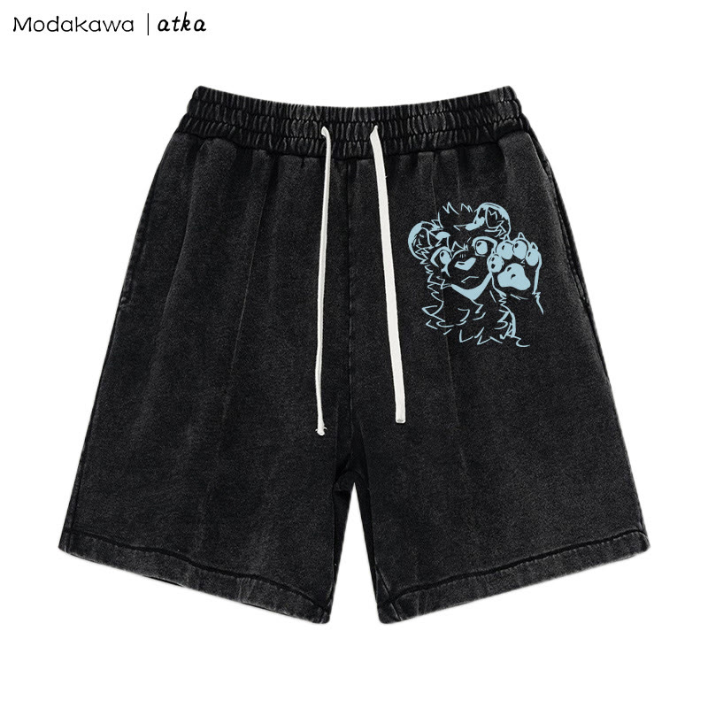 MODAKAWA X atka – Shorts mit Tigerpfoten-Wellengrafik und verwaschenem Vintage-Look - Black - 3XL - image 1