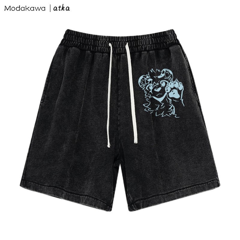 MODAKAWA X atka – Shorts mit Tigerpfoten-Wellengrafik und verwaschenem Vintage-Look - Black - 3XL - image 1