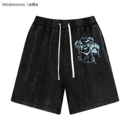 MODAKAWA X atka – Shorts mit Tigerpfoten-Wellengrafik und verwaschenem Vintage-Look - Black - 3XL - image 1