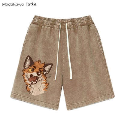 MODAKAWA X atka – Verspielte Shorts mit Fuchsgesicht-Grafik im Vintage-Look - Brown - 3XL - image 1