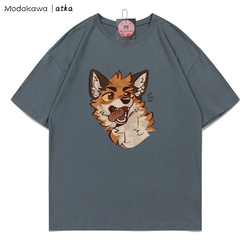 MODAKAWA X atka T-Shirt mit verspieltem Fuchsgesicht-Grafik - Grey - 5XL - image 1