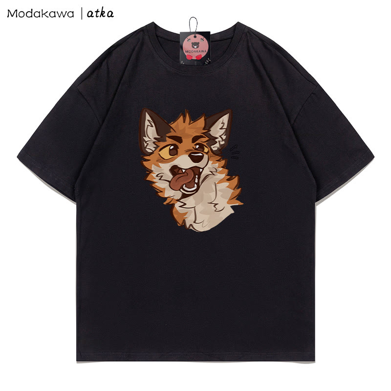MODAKAWA X atka T-Shirt mit verspieltem Fuchsgesicht-Grafik - Black - 5XL - image 4